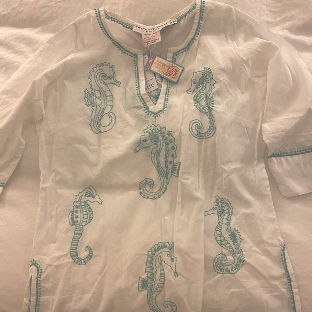 NWT Gretchen Scott Embroidered Seahorse Tunic